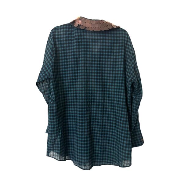 ALYSI Checkered Tunic Sequin Collar Teal Sz 4 - Picture 3 of 4